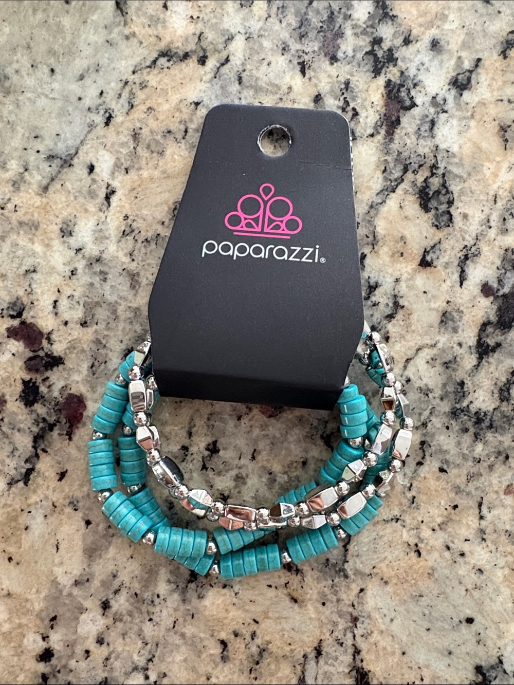 paparazzi Turquoise and Silver Stretch Bracelet Set